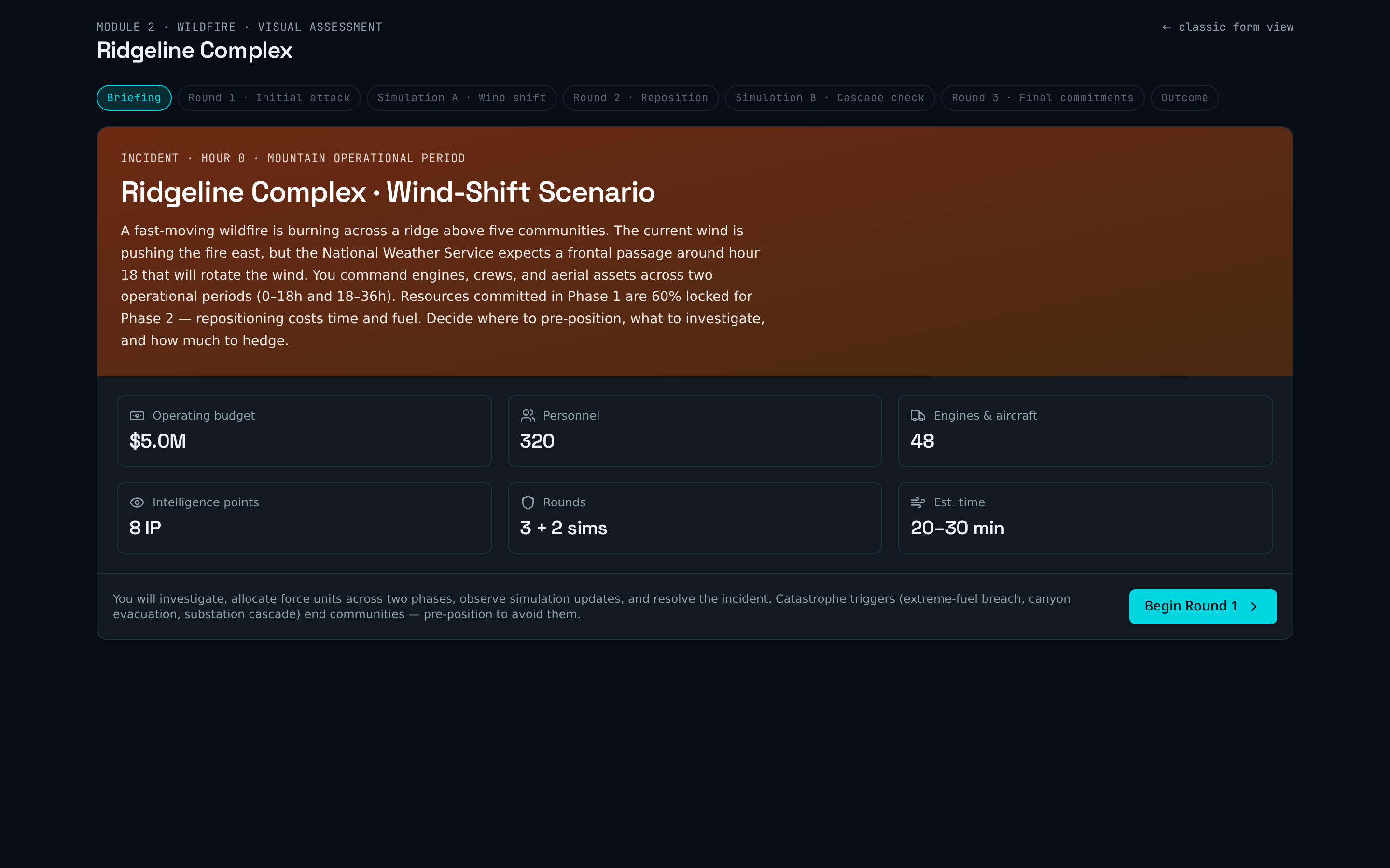 STRATAGEM Wildfire — operational briefing screen